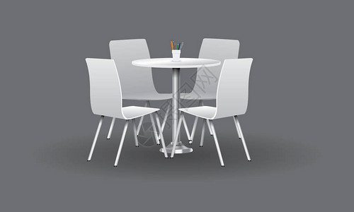 白色现代圆桌与椅子矢量插图图片