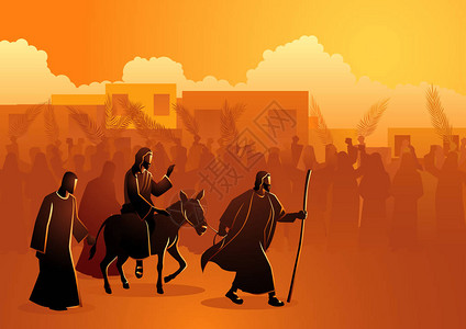 圣经矢量插图系列作为国王来到耶路撒冷图片