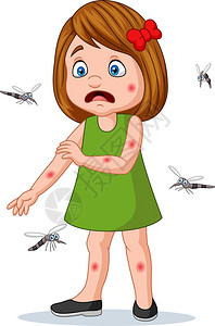 被气哭卡通小女孩被蚊子咬插画