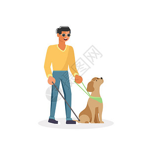 盲人与导盲犬和拐杖背景图片
