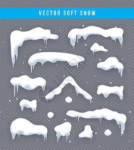 雪帽雪球和雪堆设置雪帽矢量收集冬季装饰元素冬季下的雪元素卡通模板降雪和雪花在插图背景图片