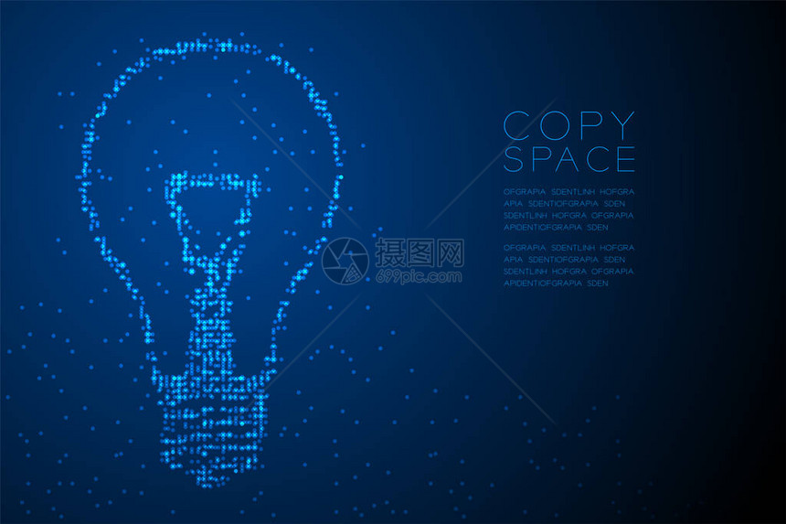 抽象几何圆点图案白炽灯形状创意概念设计蓝色插图与蓝色渐变背景拷贝空间矢量EPS10图片