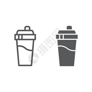 瓶子振动台线和字形图标饮料和容器杯形矢量图形在白色背景的线图案背景图片