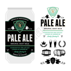 铝罐上的啤酒淡啤酒酿造公司品牌和身份图标和设计元素图片