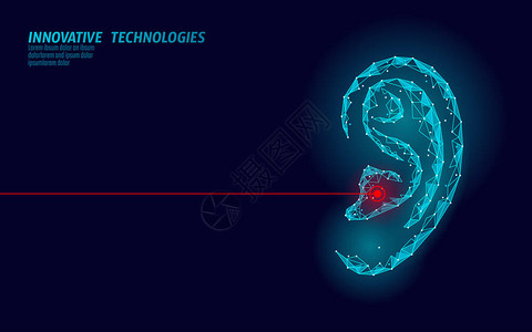 hearingloss世界聋人听证会日人耳器官低聚多边形三角形点线粒子未来创新医疗中心预防意识矢量插画海报设计图片