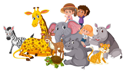 野生动物和儿童插画图片