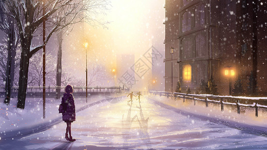 情侣路上在冬天的路上相遇插画