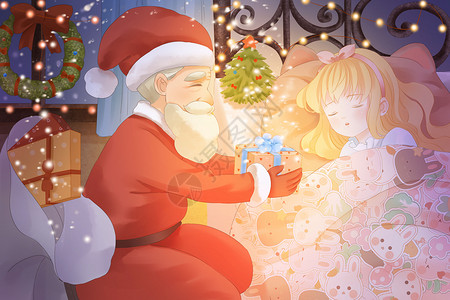 圣诞节给孩子送礼物的圣诞老人背景图片