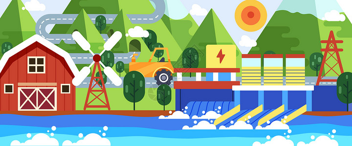 低碳环保卡通字新能源海洋清洁能源插画