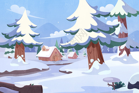 卡通风格儿童插画冬至雪景图片