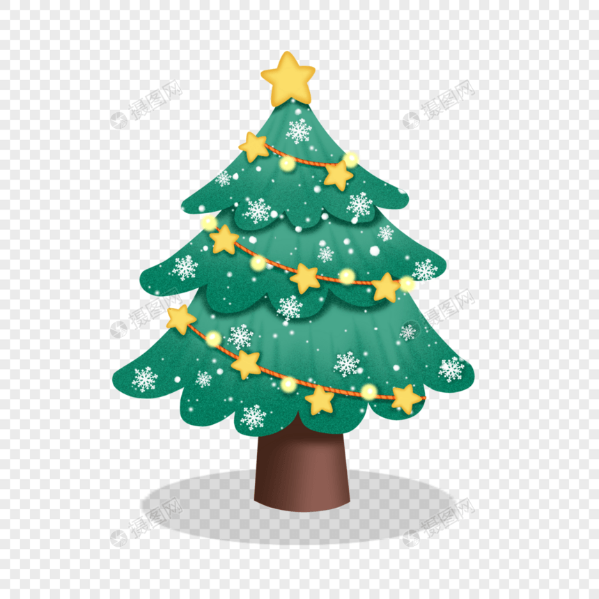 挂着星星和雪花的卡通圣诞树图片