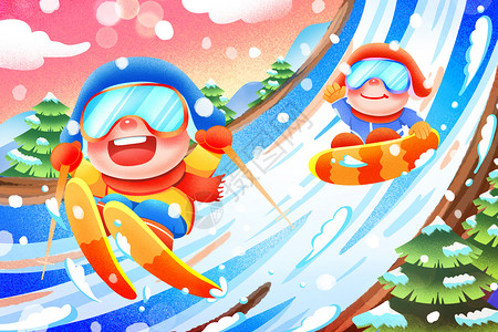 冬季滑雪运动插画图片