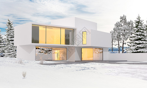 3D冬天建筑雪景图片