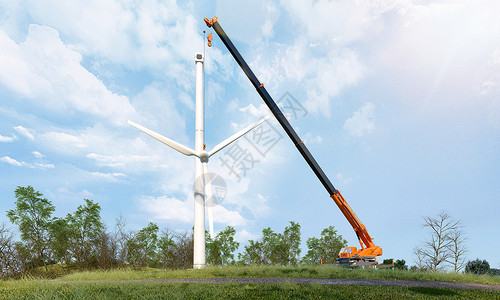 3D风力发电机安装场景图片