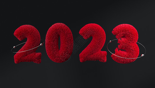 C4D 2023新年毛绒立体字背景图片