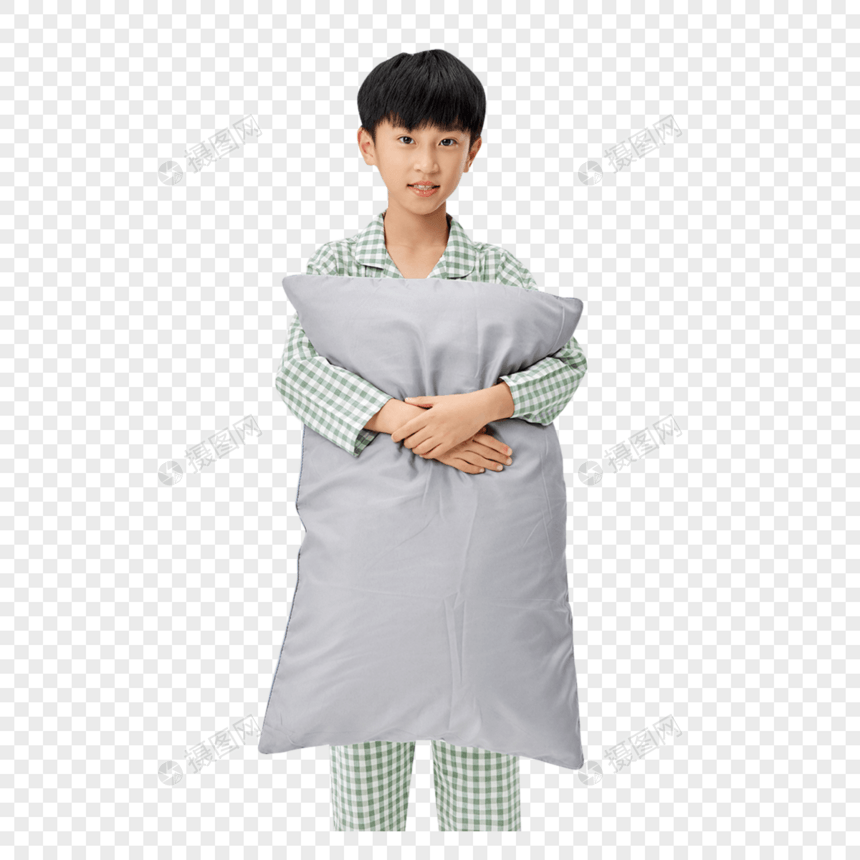 抱着枕头穿睡衣的小男孩图片