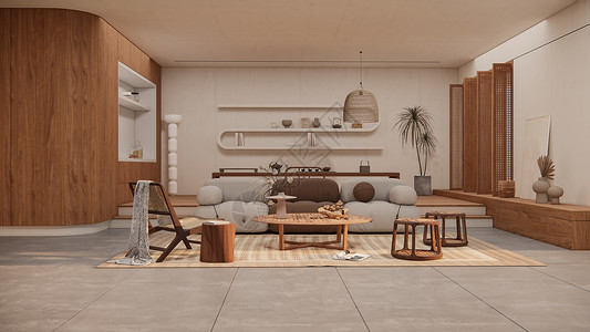 土工格栅冬季木质色调茶室场景设计图片