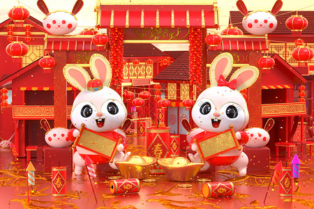 兔年气球卡通兔年-新春大场景设计图片