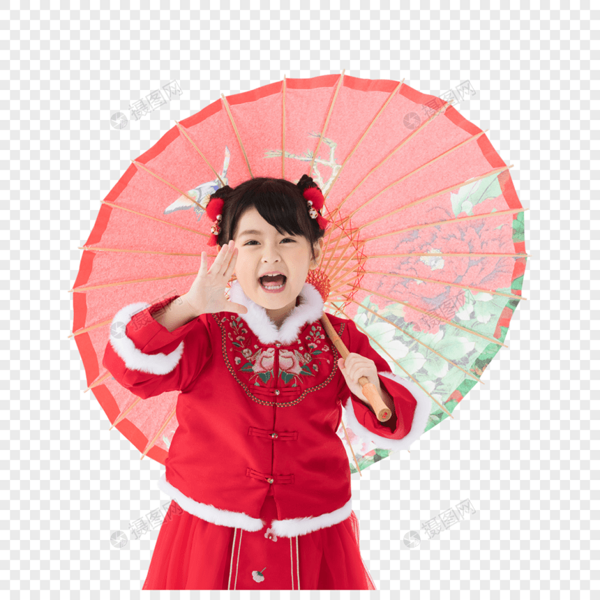 撑着红色伞的古装小女孩大喊图片