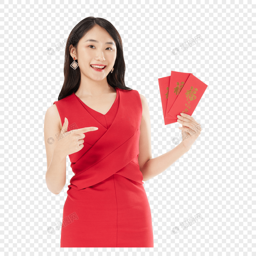 新春美女手拿红包图片