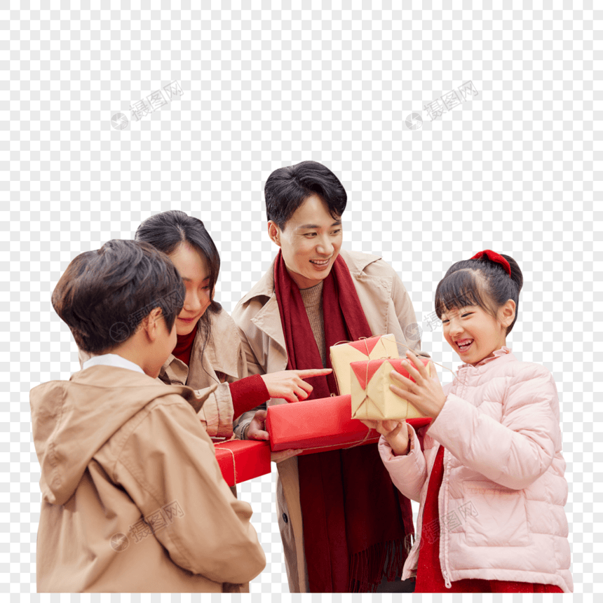 新年拜年送礼的一家人图片