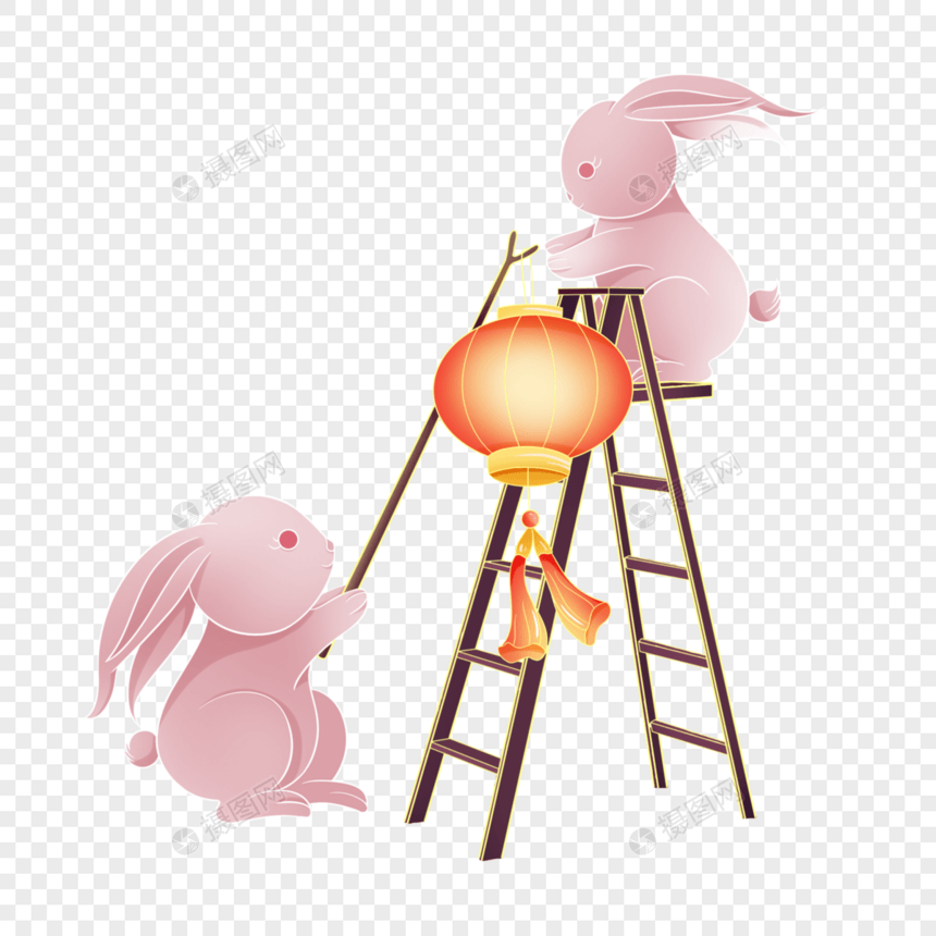 挂灯笼的兔子图片