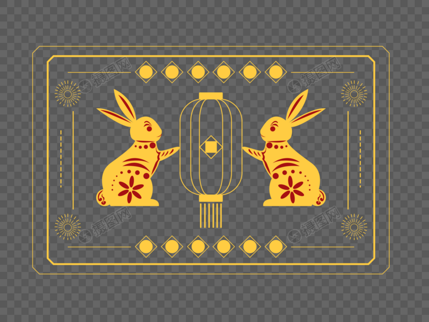 创意红金剪纸风兔年创意新年装饰金色兔子图片