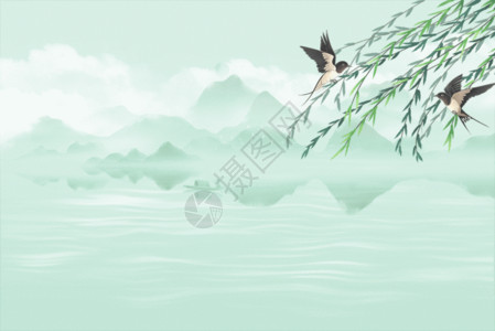 水面上多云中国风立春海报GIF高清图片