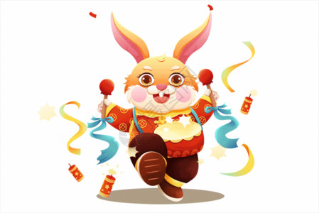 兔子魔术师2023兔年打鼓福兔燥起来贺新年GIF高清图片