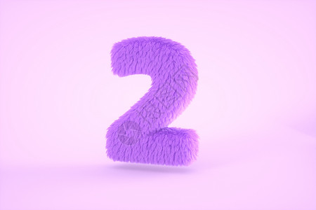 C4D粉色爱心数字2C4D毛绒数字立体数字阿拉伯数字3D元素2插画