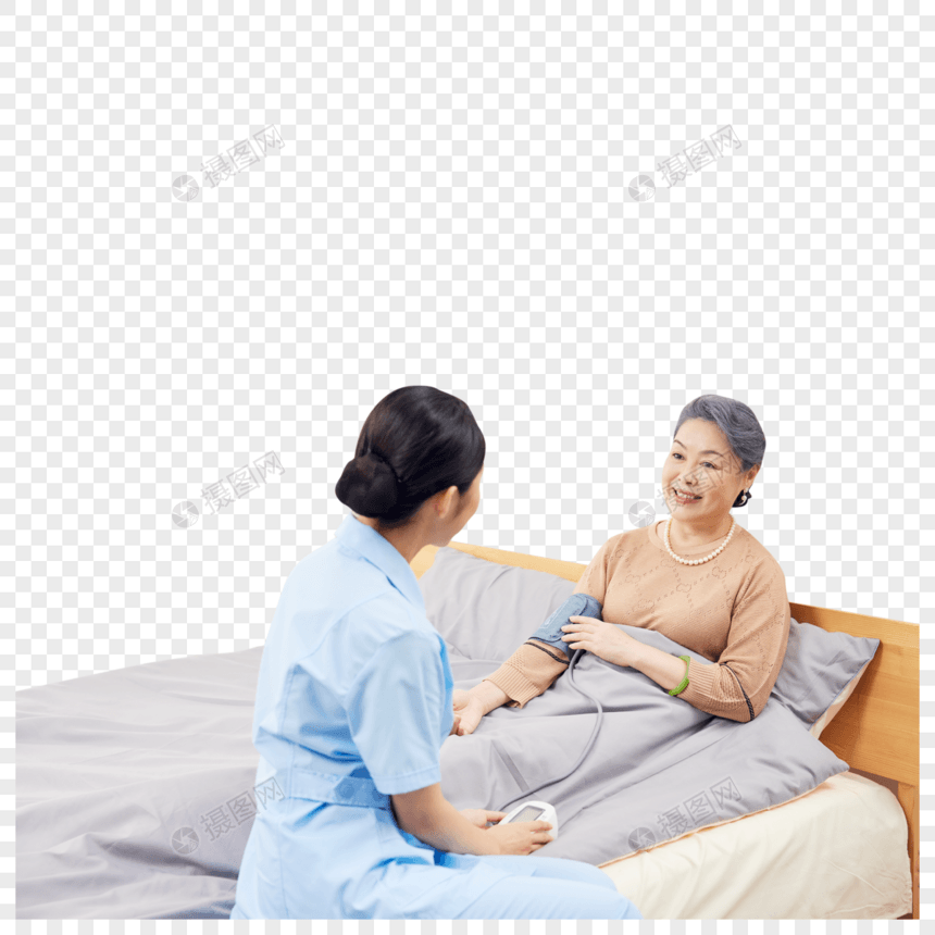 护工为年迈的老奶奶量血压图片