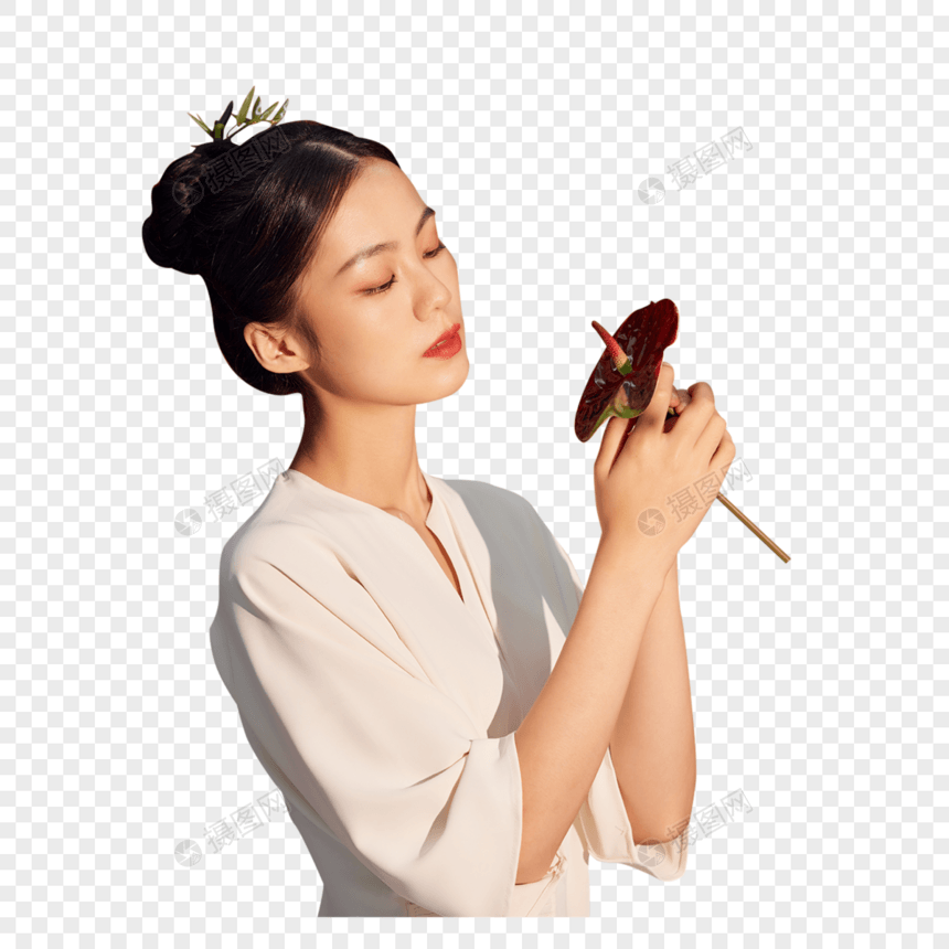 中国风美女手拿花朵图片