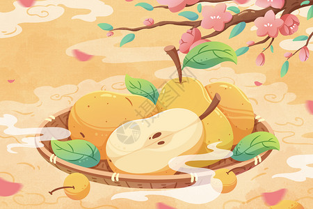 水果脐橙海报惊蛰节气手绘梨子插画插画