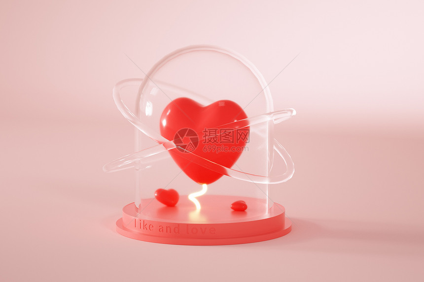创意C4D情人节粉色爱心3D立体模型图片