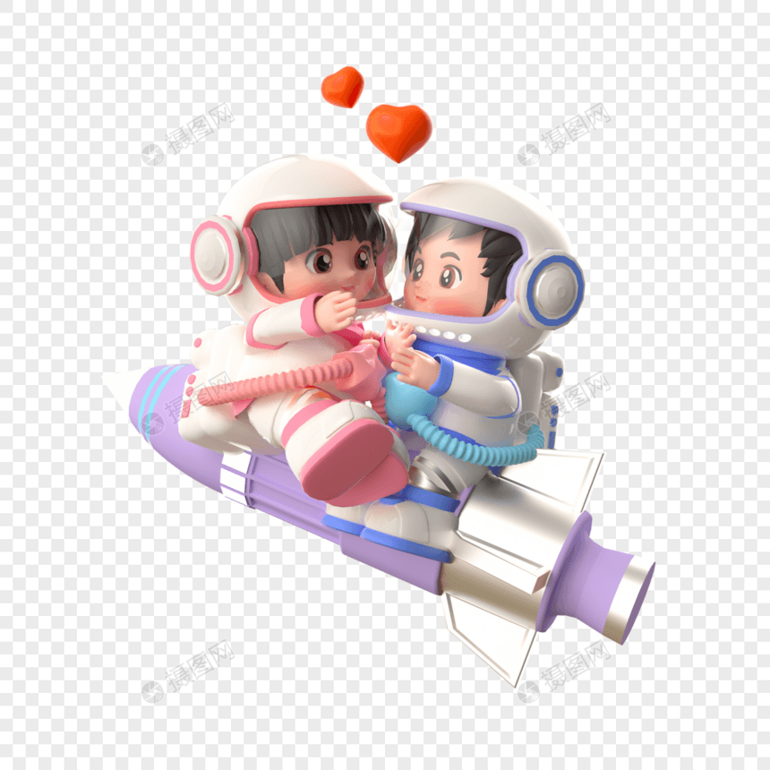 c4d情人节卡通宇航员情侣娃娃模型图片