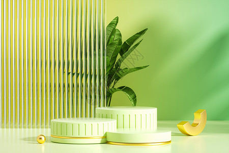 薄荷植物绿色玻璃展台设计图片