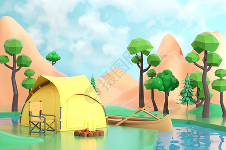卡通帐篷春季野外露营场景设计图片