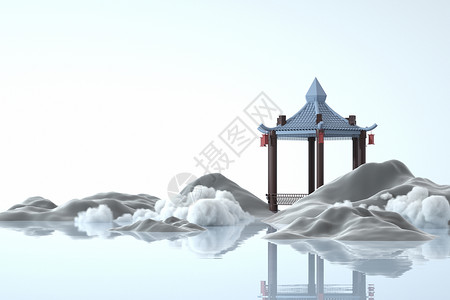 昆承湖状元桥素色水墨山体场景设计图片