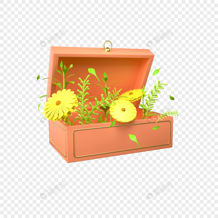 c4d立体春天绿色植物礼盒图片