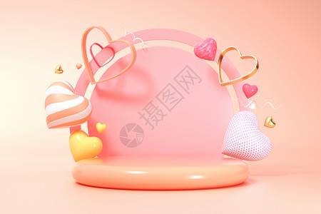314白色情人节粉色爱心展台设计图片