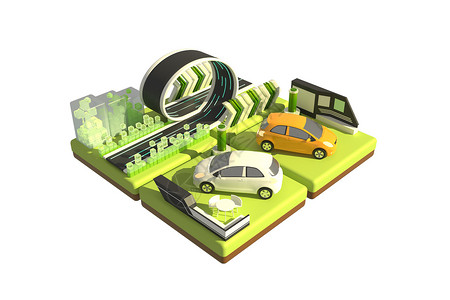 3DMAX新能源小场景新能源汽车插画