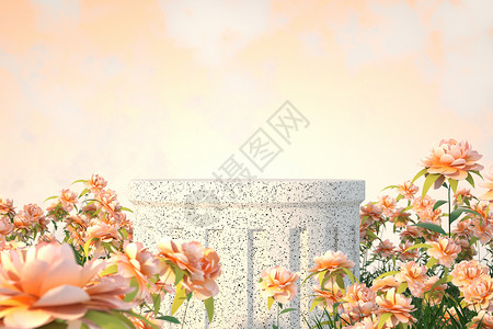 唯美鲜花背景春季花朵展台设计图片