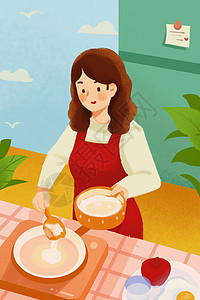 小清新扁平妇女节烹饪插画背景图片