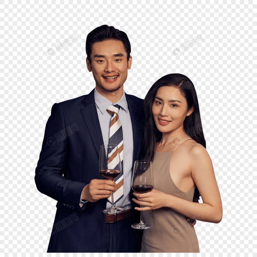 商务情侣在酒会上手拿红酒杯形象图片