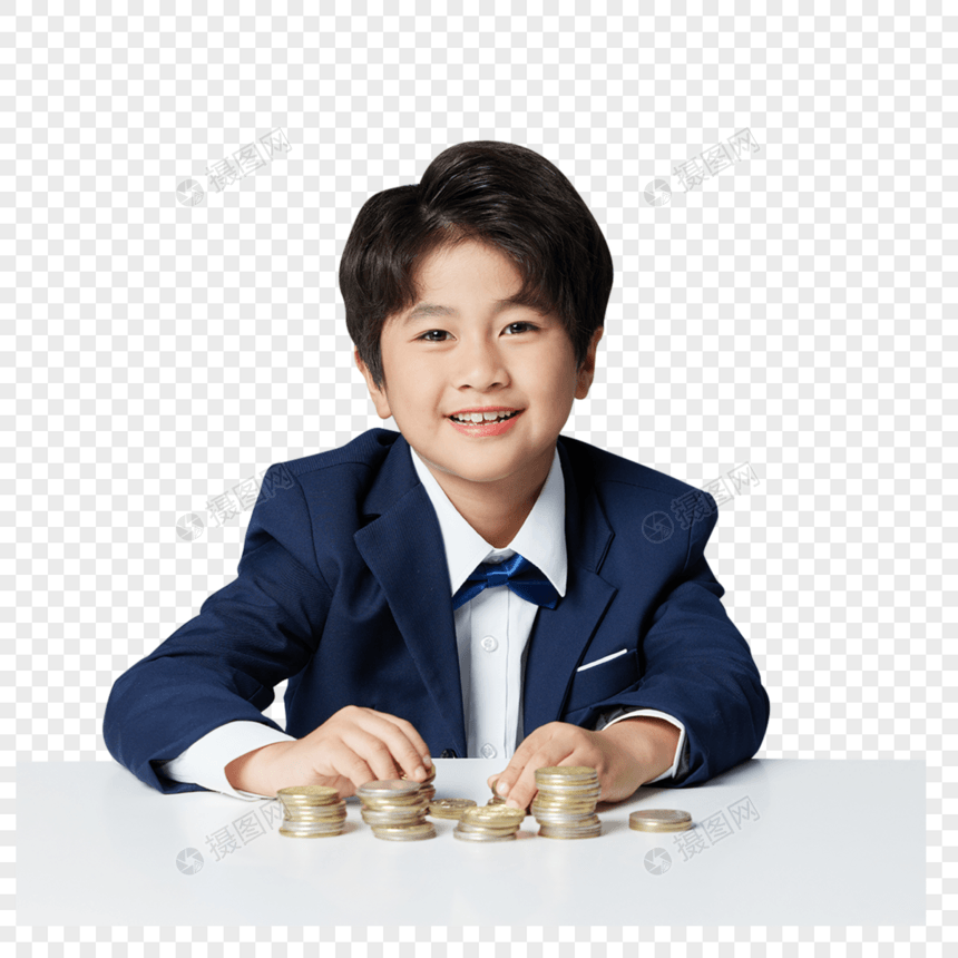 手拿金融货币的商务小男孩图片