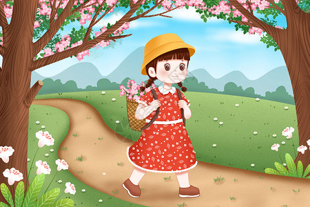 春天桃花树下的女孩图片