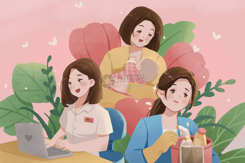38妇女节女神节女性职业小清新扁平插画图片