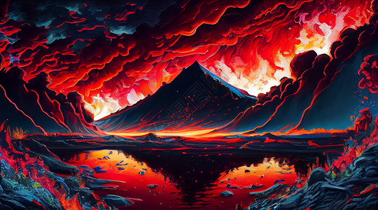 火烧云湖面倒影风景背景图片