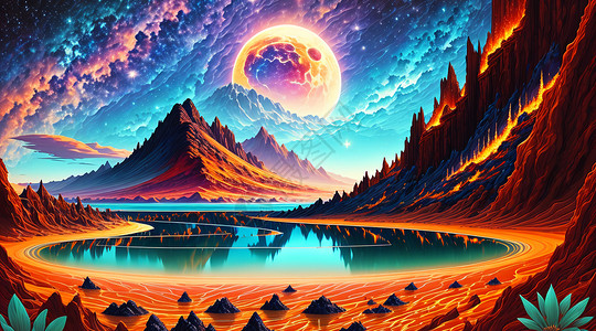 天空星球湖面倒影风景背景图片