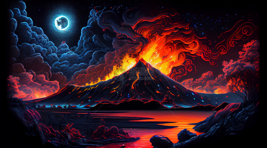 夜晚火烧云湖面倒影风景图片